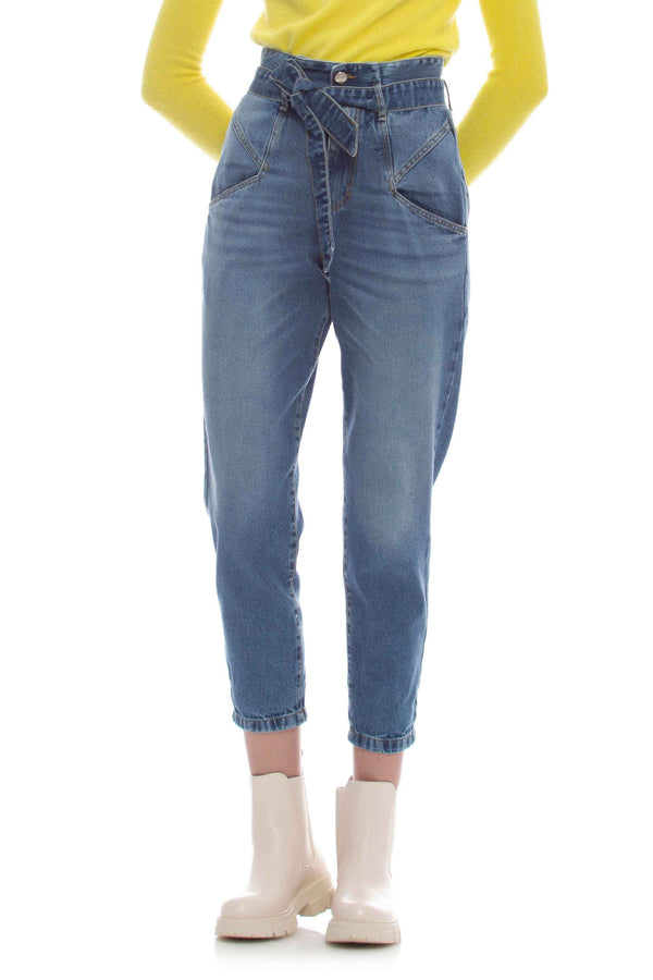 Straight paperbag jeans with denim belt - Jeans CHENETH