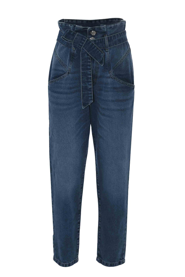 Straight paperbag jeans with denim belt - Jeans CHENETH