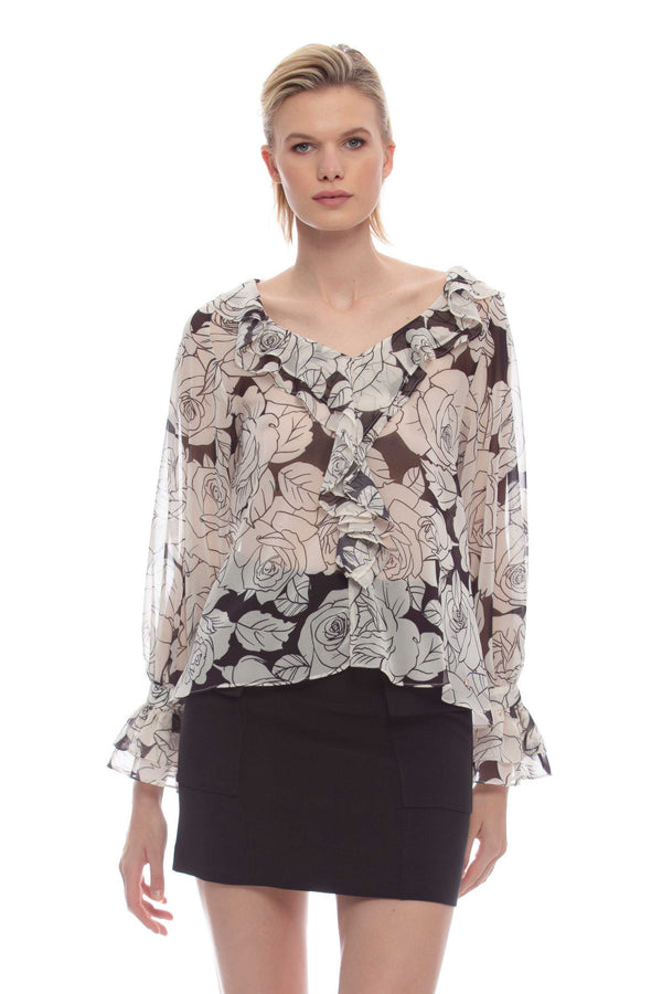 Elegant formal blouse with frill - Blouse DENISE