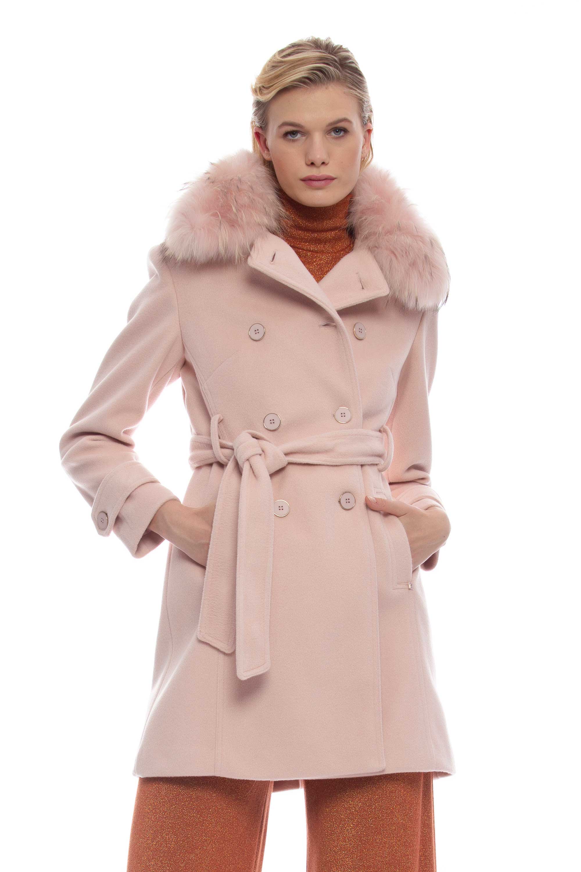 Fur collar double breasted on sale coat