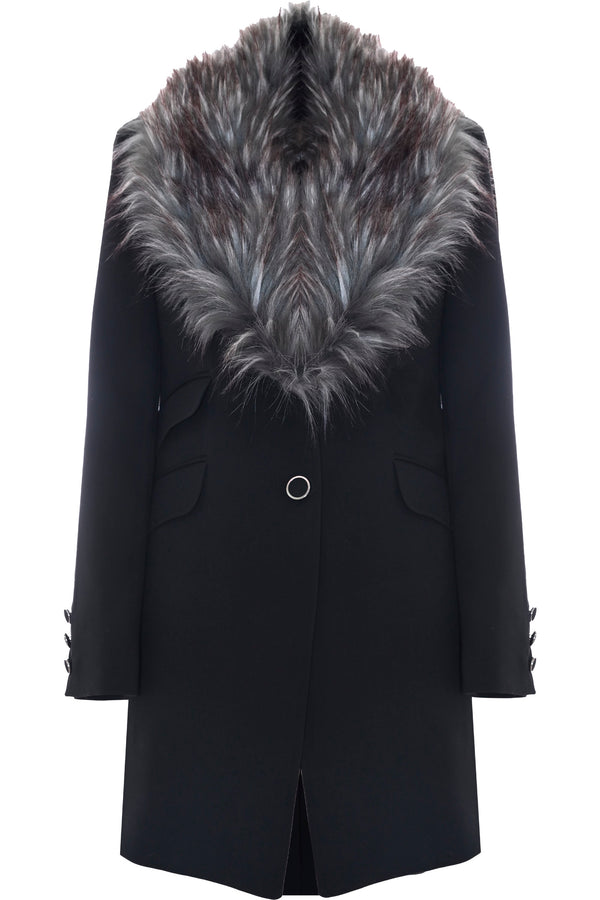 Elegant coat with lapels - Coat with faux fur JOLUKAECO