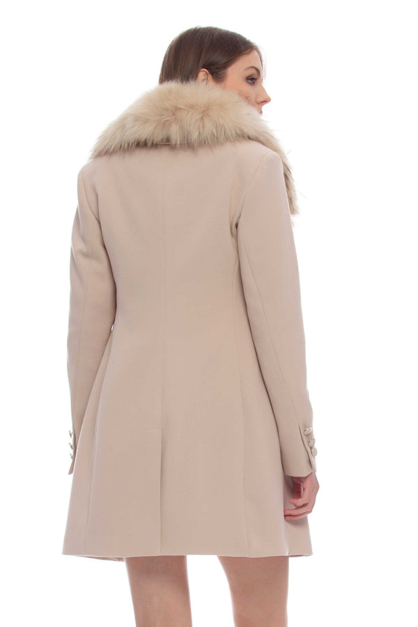 Elegant coat with lapels - Coat with faux fur JOLUKAECO