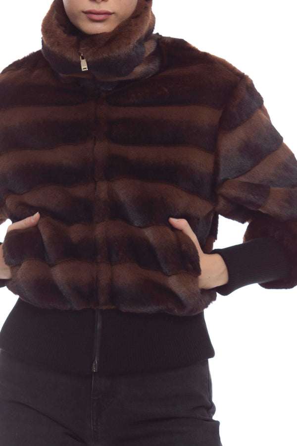Patterned turtleneck jacket with fur effect - Down jacket HOKOKA