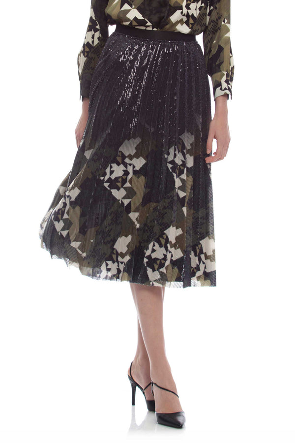 Mid-length patterned skirt in pleated sparkly fabric - Skirt NEYRR