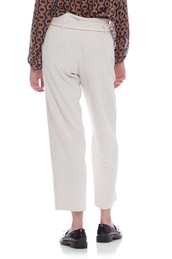 Ribbed fabric trousers with belt - Trousers CENTERPO