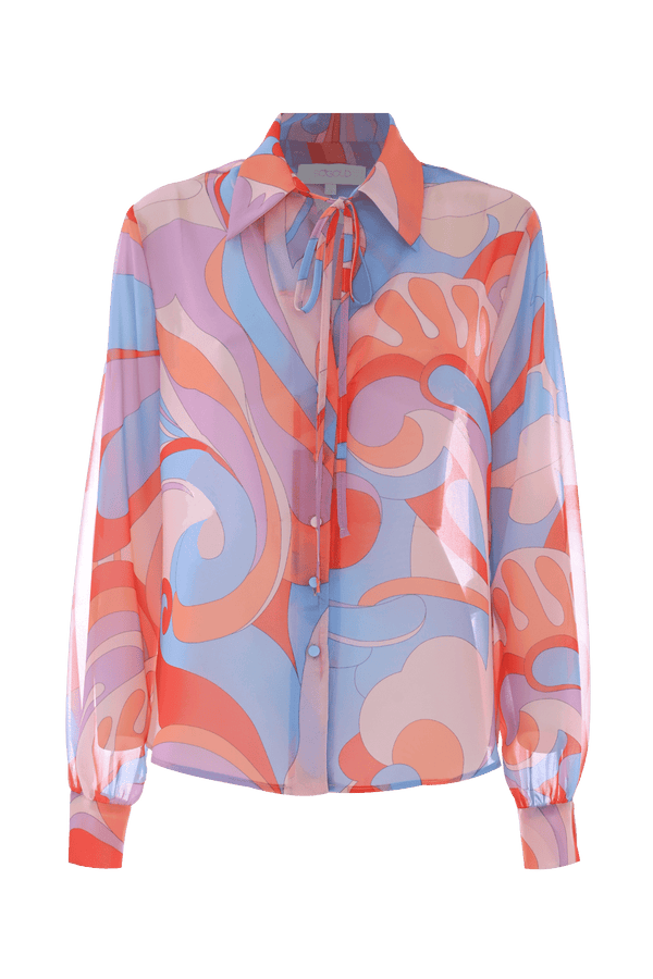 Patterned blouse with covered buttons - Shirt CHANTAL