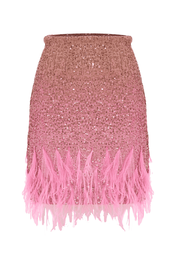 Sequinned mini skirt with feathers - Skirt SILKY