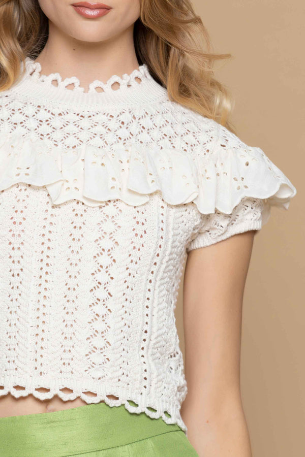 Jumper with openwork and broderie anglaise details - Sweater MORGAN