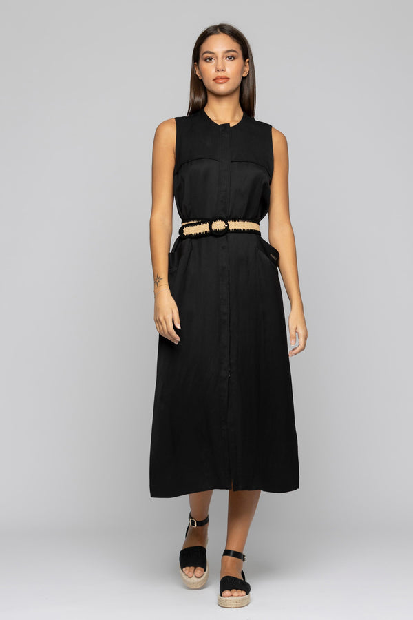 Midi dress with a contrasting belt and buttons - Dress PALLADIO