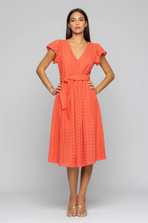 Lace midi dress with a matching sash - Dress MATTIAS
