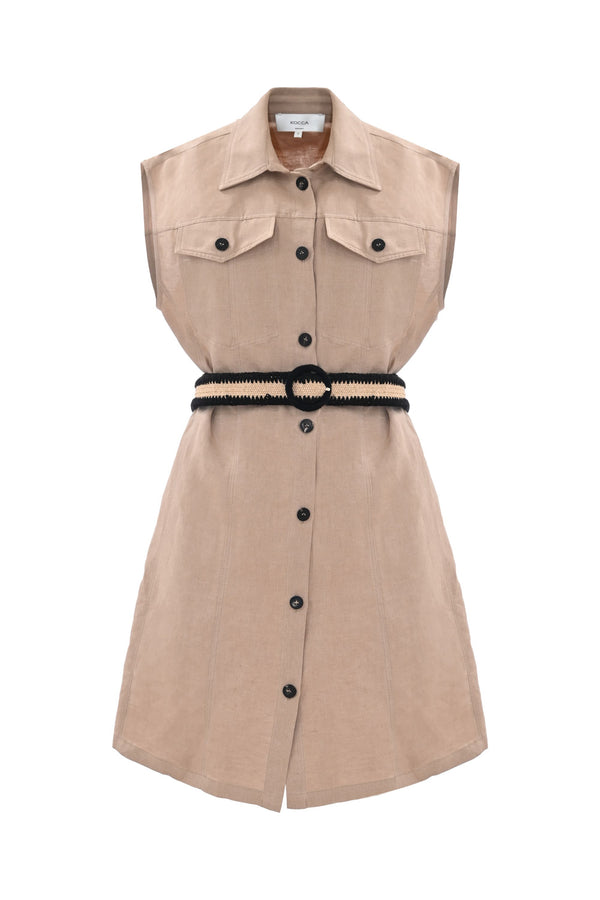 Belted mini dress with buttons - Dress CALIMERO