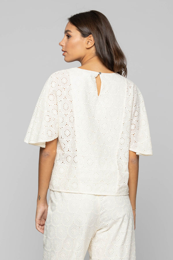 Short-sleeved broderie anglaise blouse - Blouse VALERY