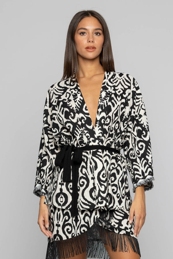 Veste à motifs style kimono avec ceinture - Veste EVANN