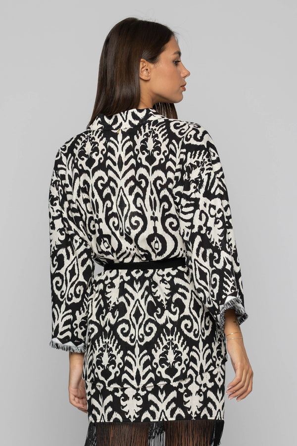 Patterned kimono-style jacket with a belt - Jacket EVANN