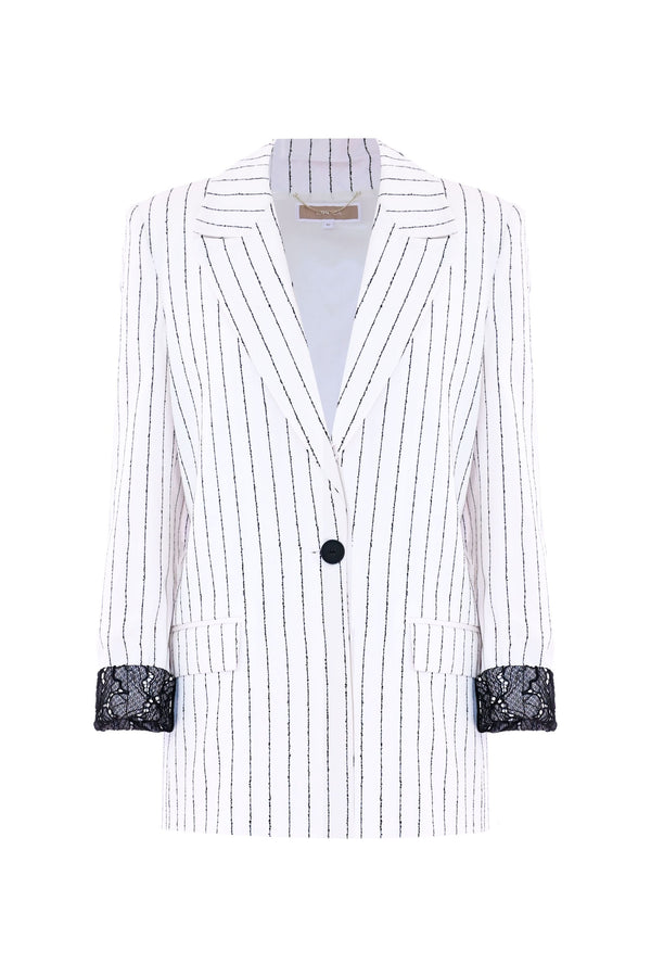 Striped jacket with rebrodé lace cuffs - Jacket GABI