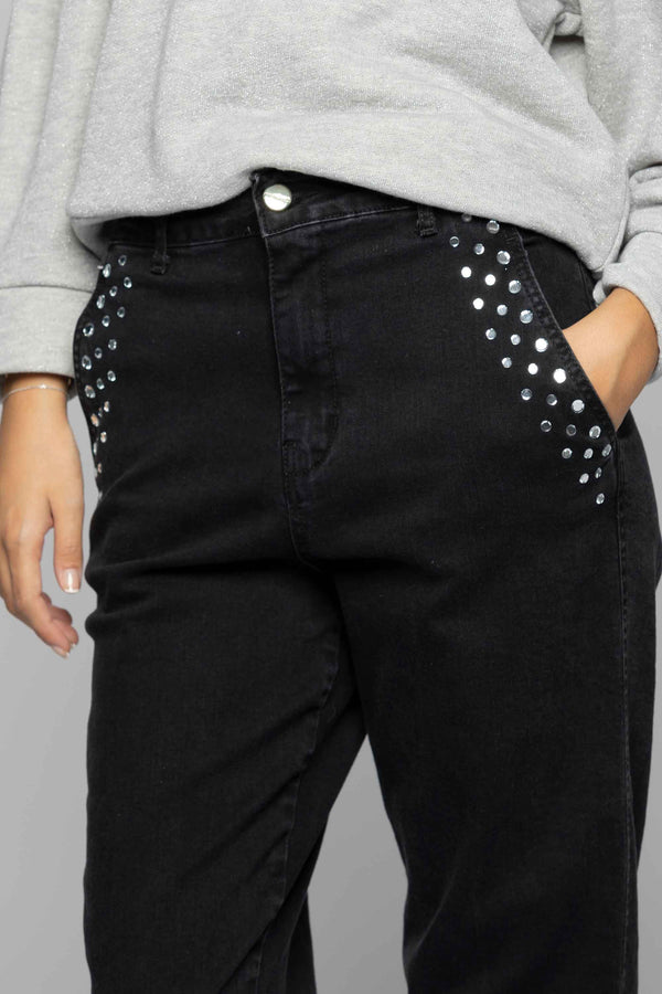 Jeans with appliquéd rhinestones on the pockets - Jeans JENNA