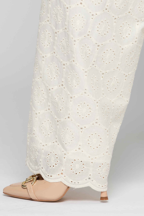 Pantalón ancho de tejido de bordado inglés - Pantalón VANILLE