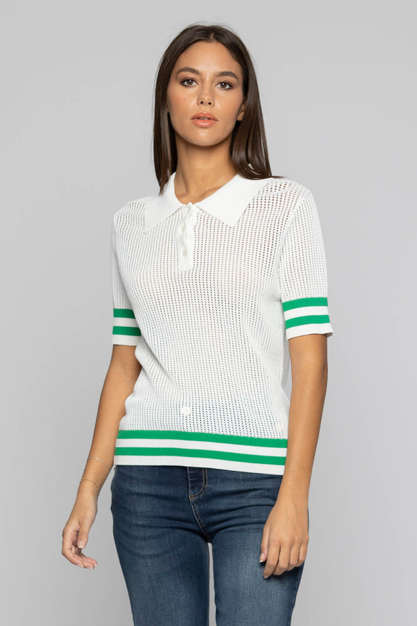 T-shirt ajouré style polo avec rayures contrastées - T-shirt ARARINI