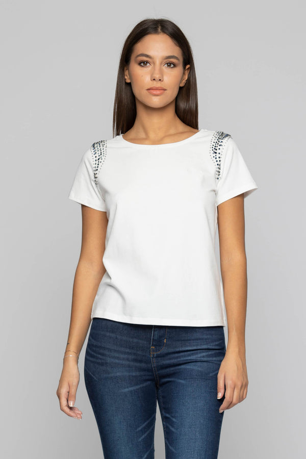 T-shirt avec broderie en strass et perles - T-shirt TIBURZIO