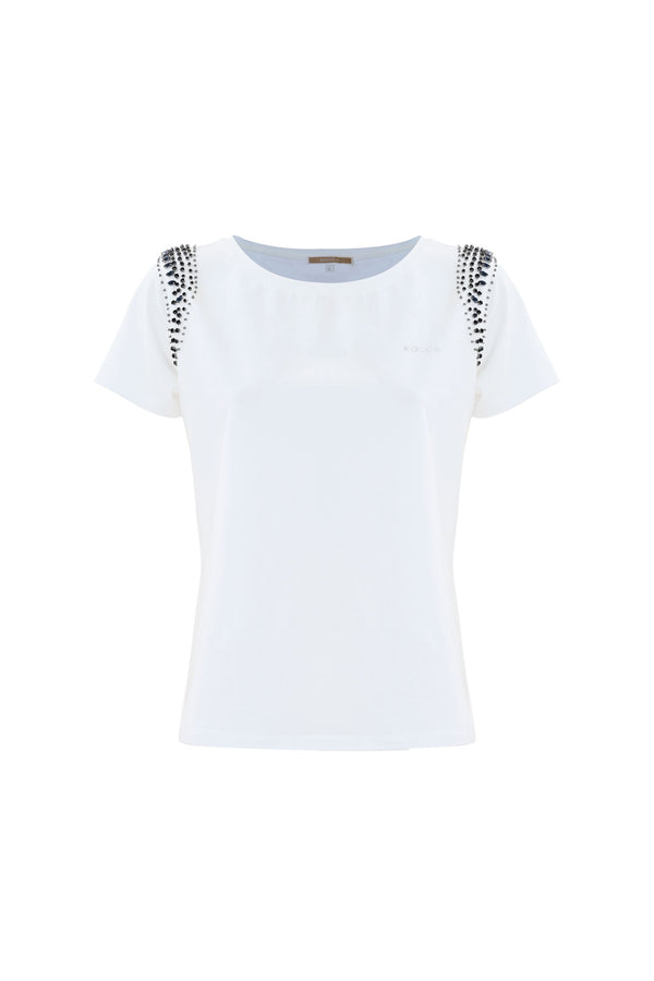 T-shirt con ricamo di strass e perline - T-shirt TIBURZIO
