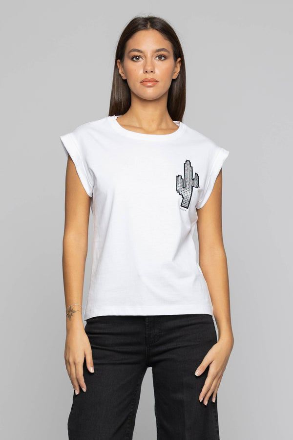 T-shirt en coton avec cactus en strass - T-shirt RIBEN