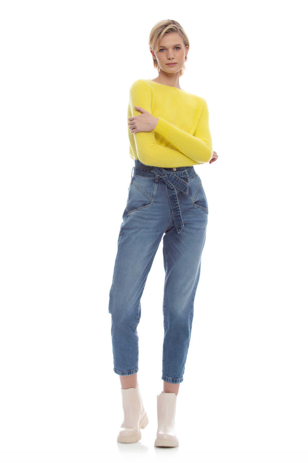 Jeans straight paperbag con cintura denim - Pantalone Denim CHENETH