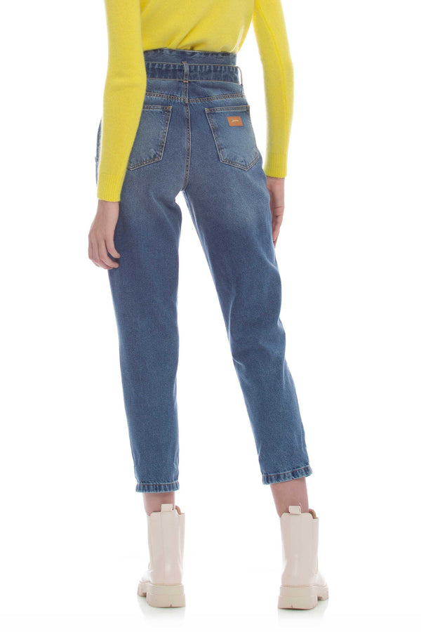 Jeans straight paperbag con cintura denim - Pantalone Denim CHENETH