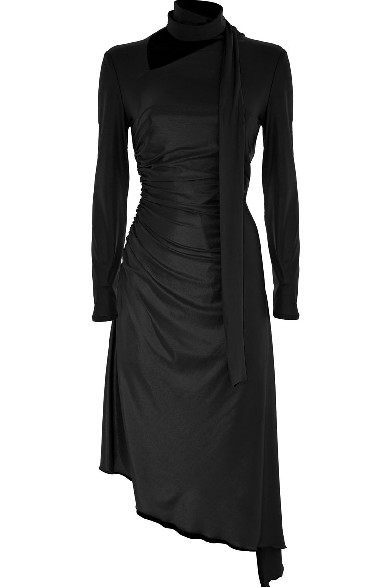 Asymmetrical dress with gathering on the side - Dress BRANDYR