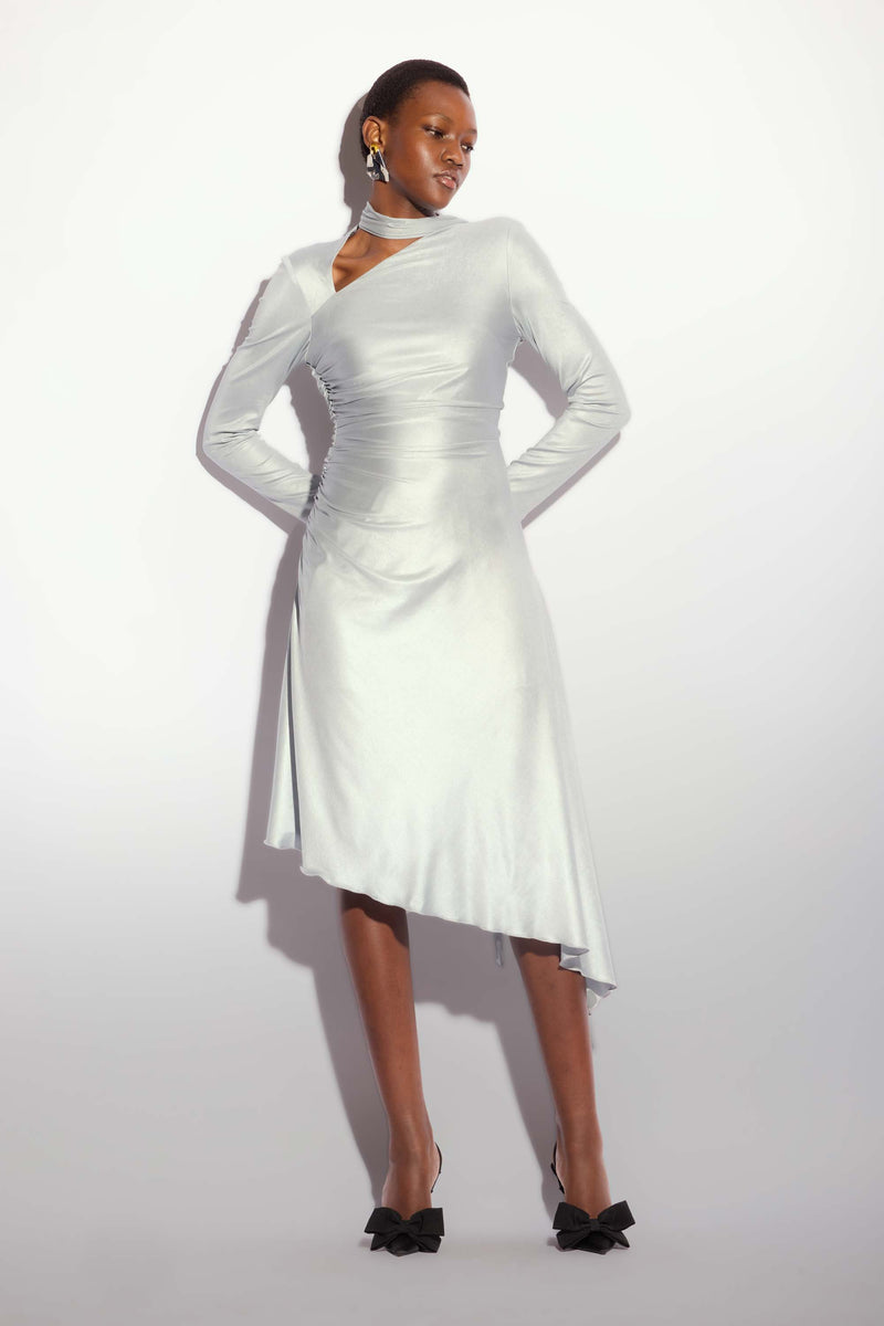 Asymmetrical dress with gathering on the side - Dress BRANDYR