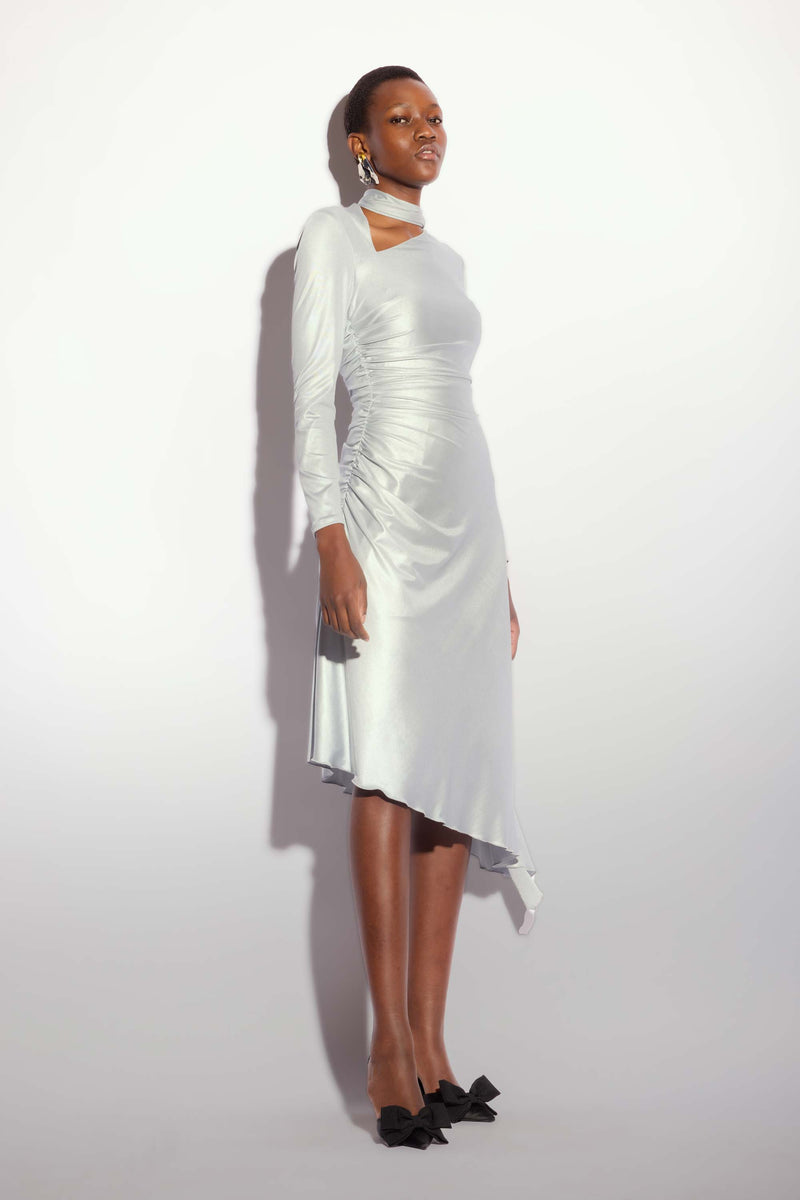 Asymmetrical dress with gathering on the side - Dress BRANDYR