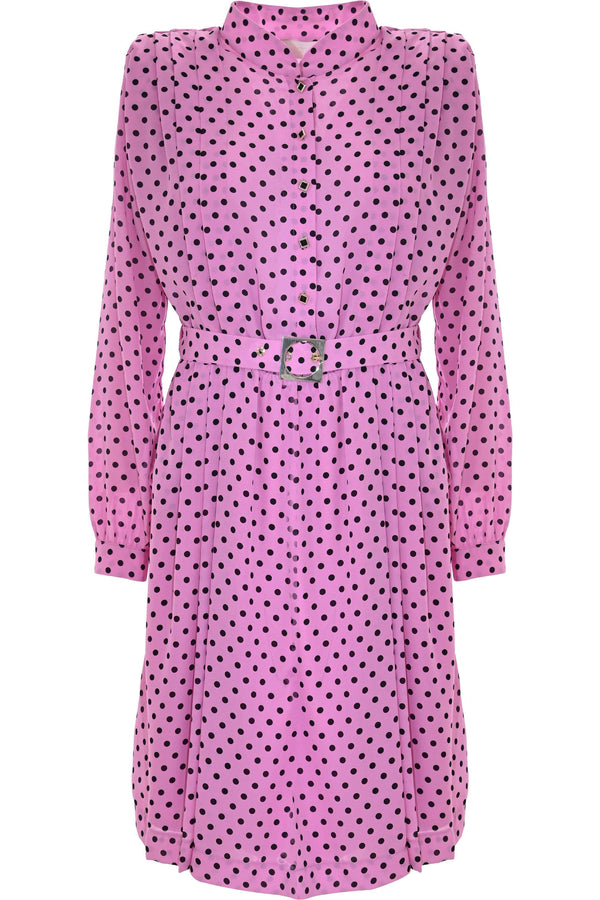 Polka dot dress with a belt - Dress JOAN