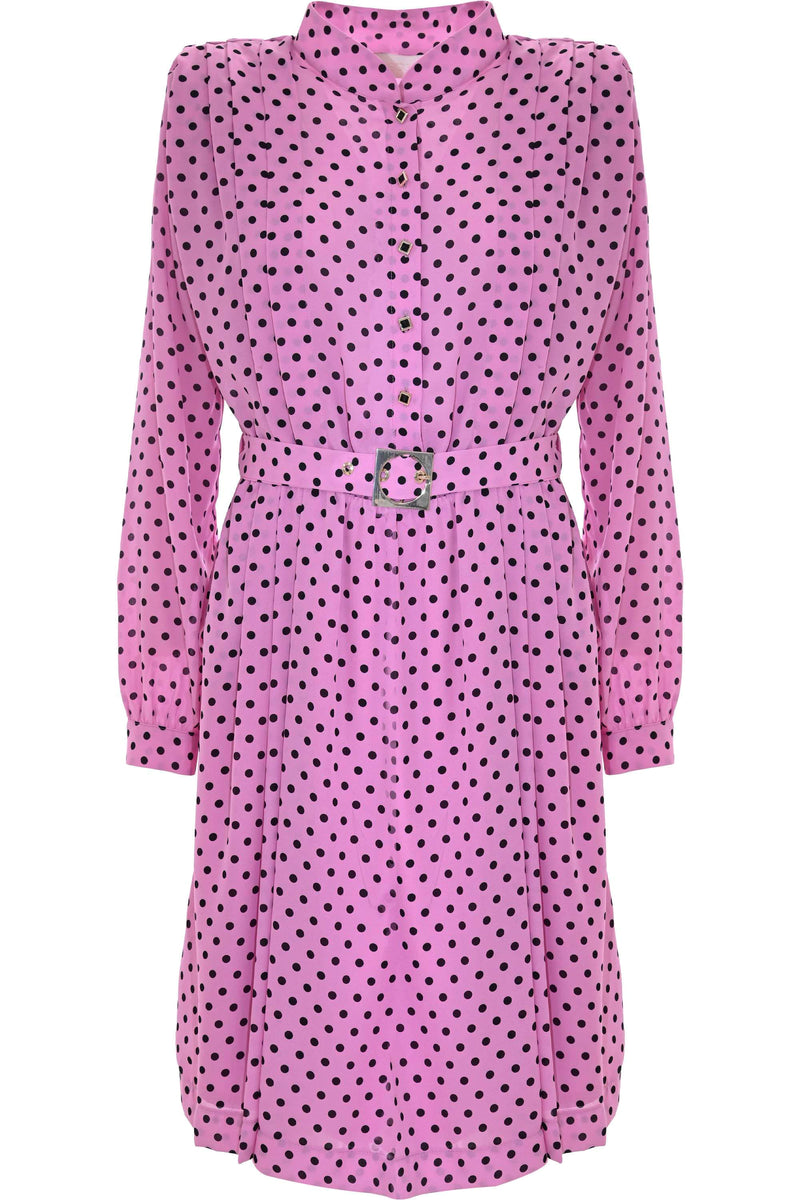 Polka dot dress with a belt - Dress JOAN