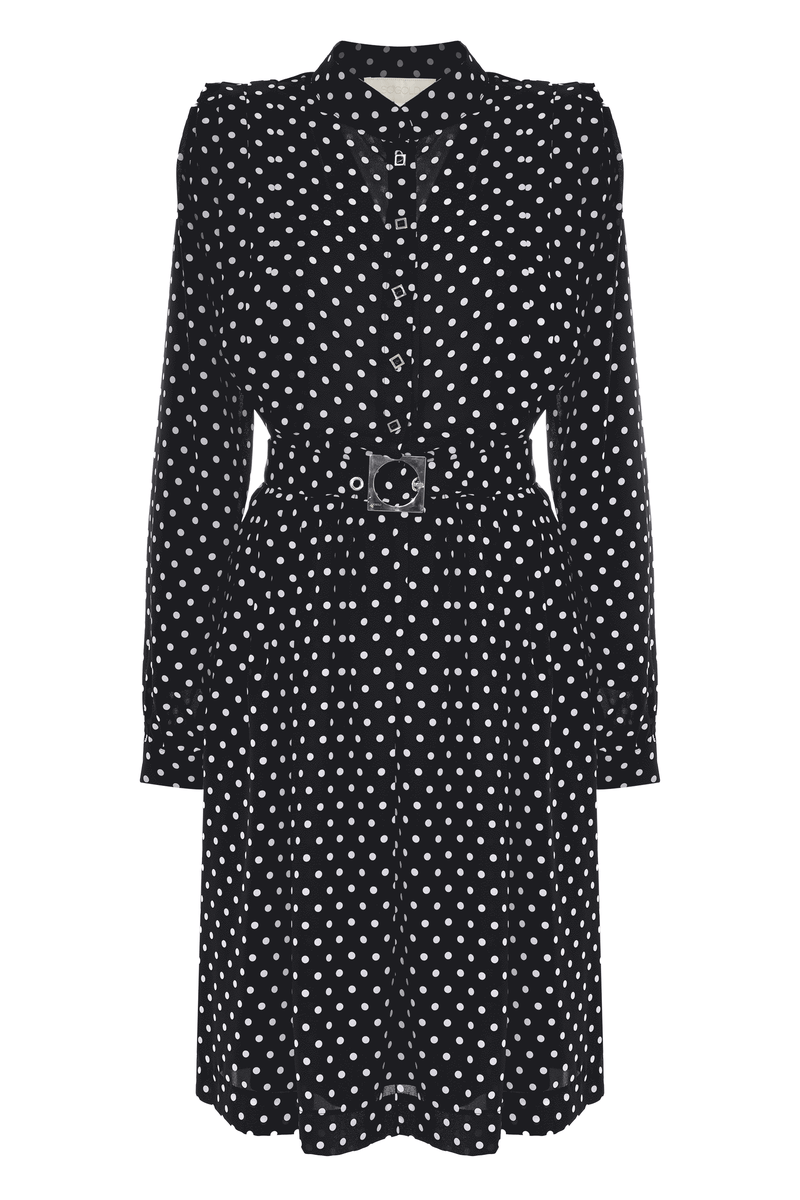 Polka dot dress with a belt - Dress JOAN