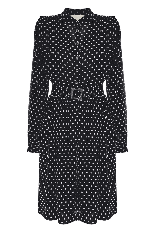 Polka dot dress with a belt - Dress JOAN