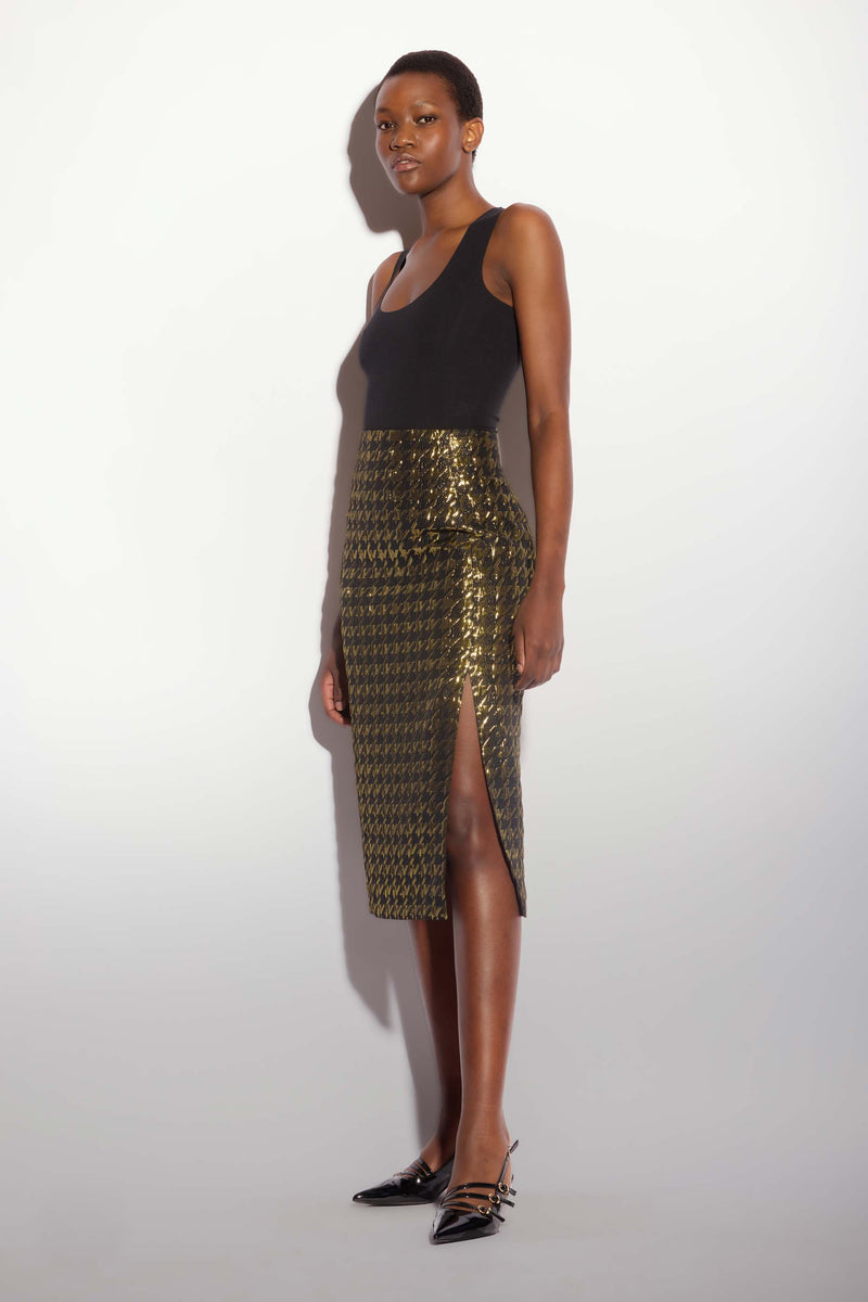 Houndstooth skirt with a side slit - Skirt AVRIL