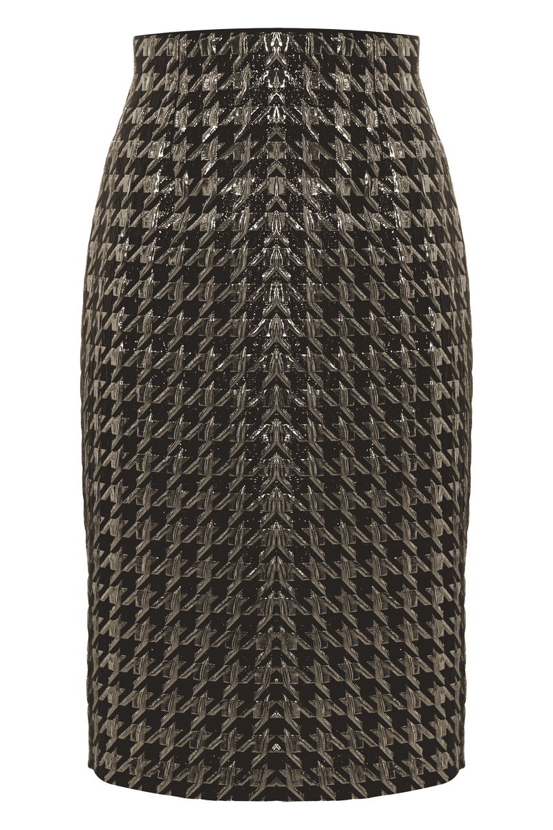 Houndstooth skirt with a side slit - Skirt AVRIL