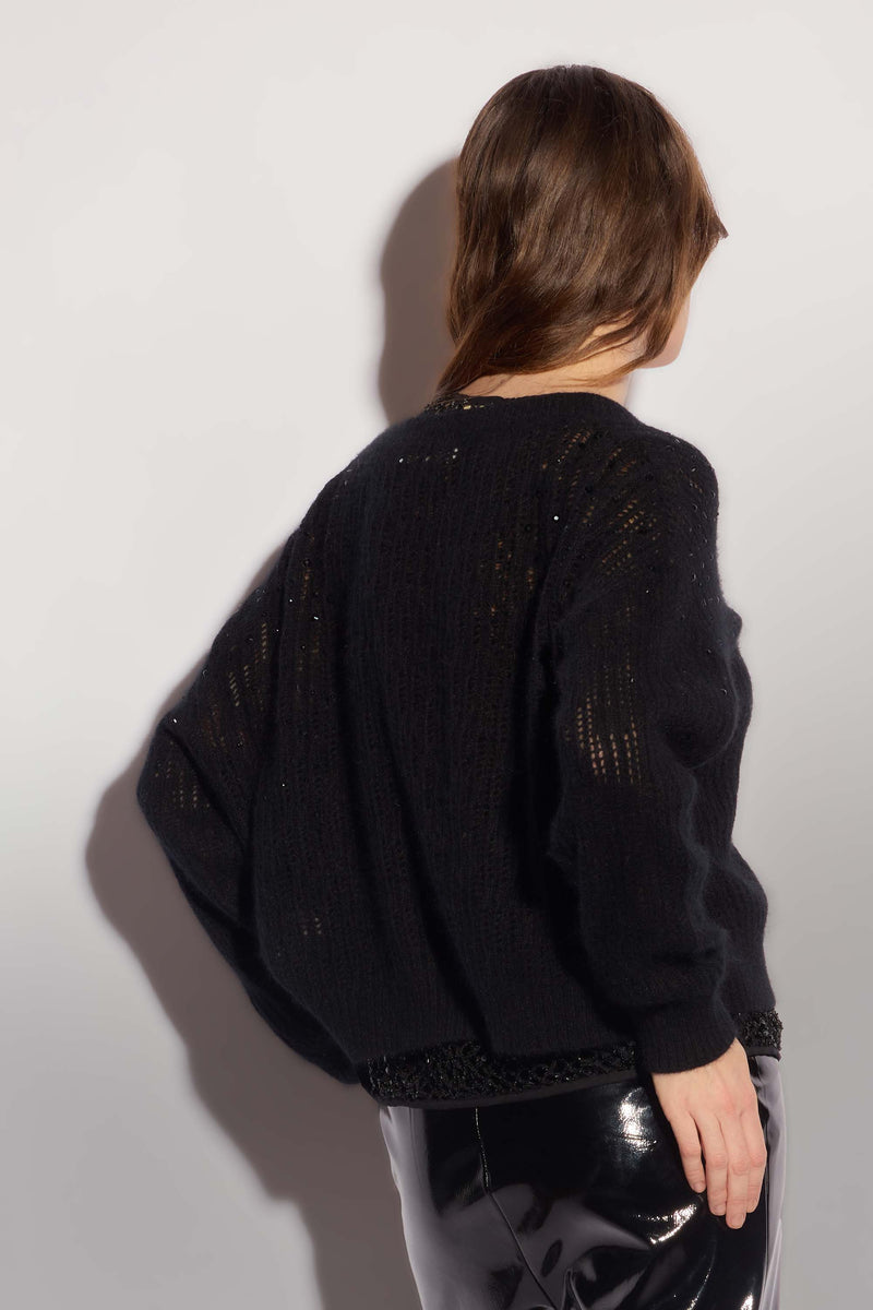 Openwork cardigan with covered buttons - Sweater YELEN