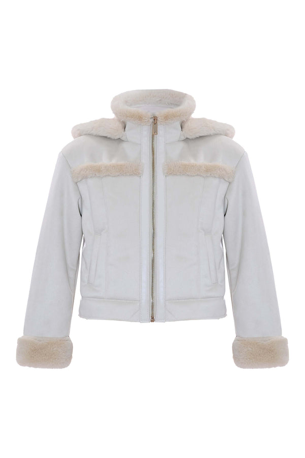 Girls' short sheepskin coat with hood - Jacket NAOMIE