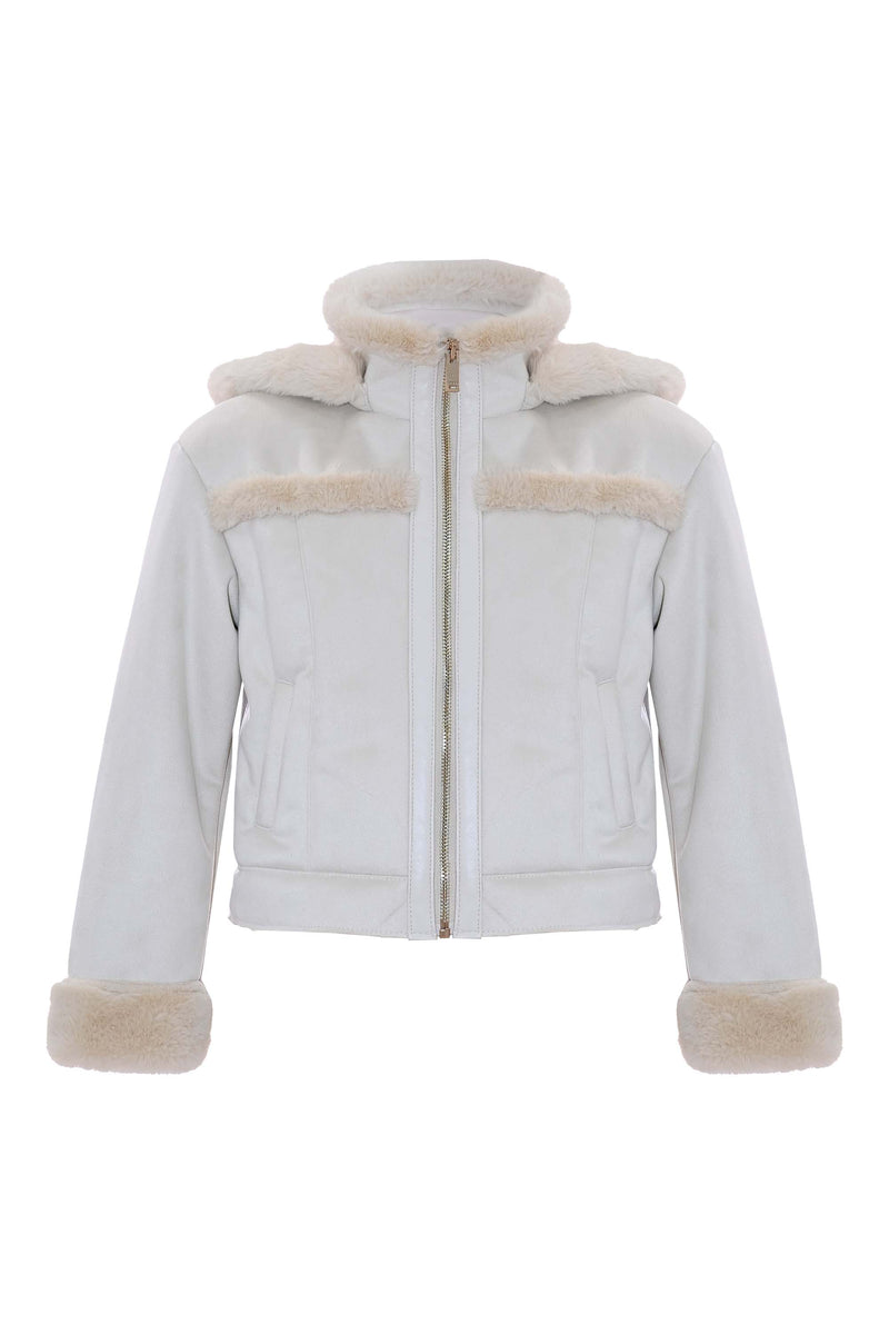 Girls' short sheepskin coat with hood - Jacket NAOMIE