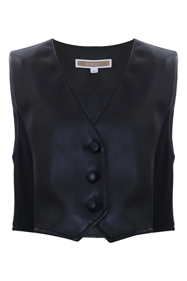 Black faux leather vest - Gilet GEWIREN