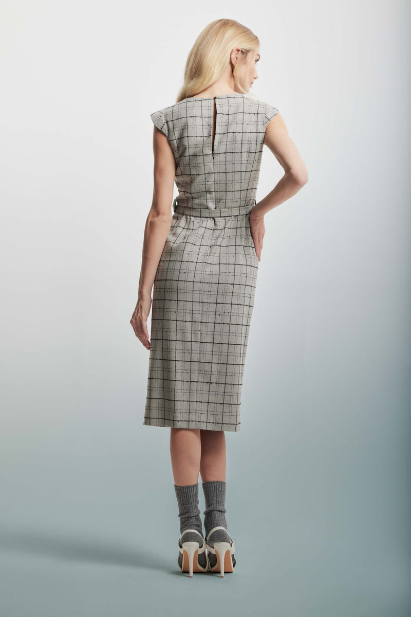 Patterned dress with a slit and belt - Dress RICKY