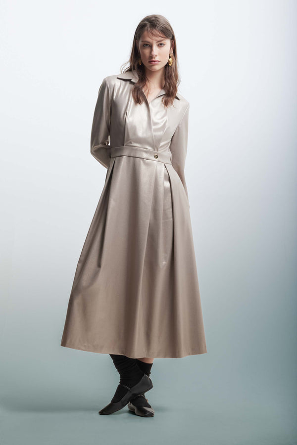 Elegant dress in shiny fabric with pleats - Dress ANNE