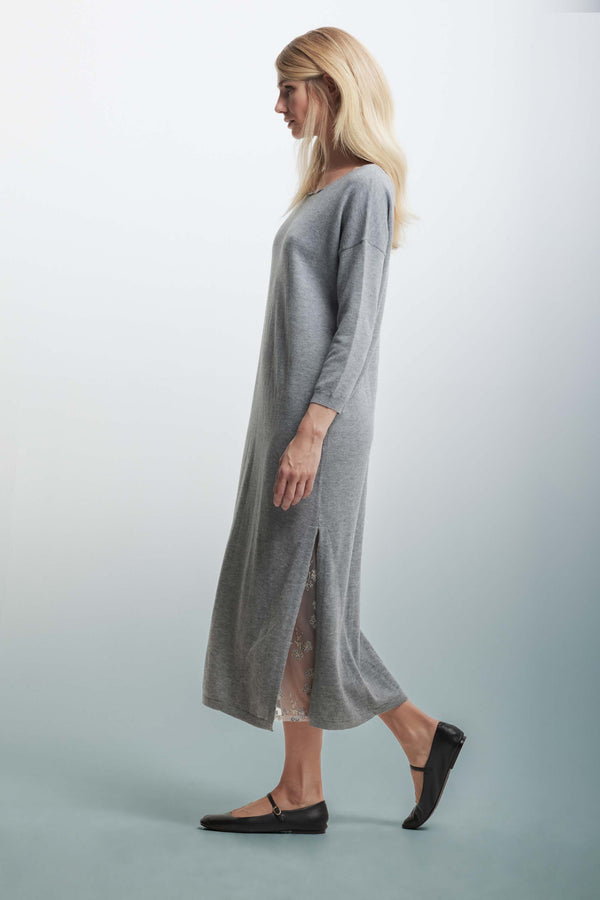 Long knitted dress with an insert - Dress In Sweater CATALINA