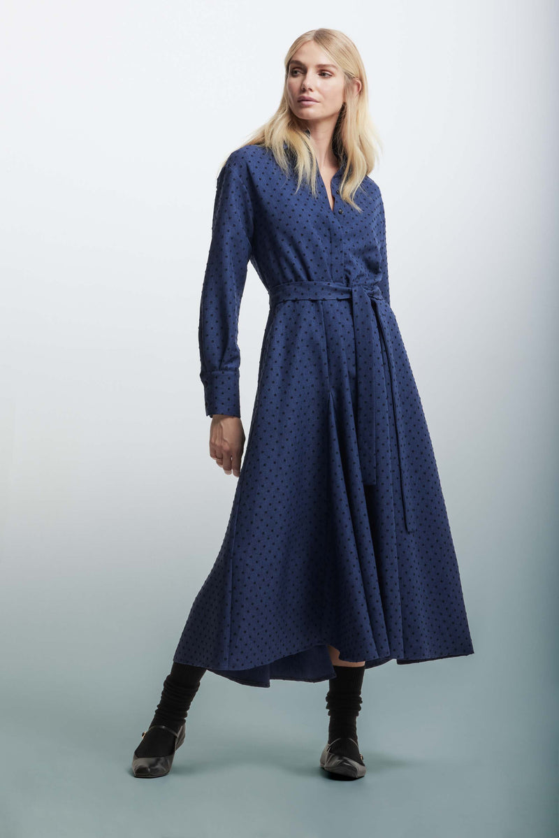 Polka dot dress with a matching belt - Dress FLORIS