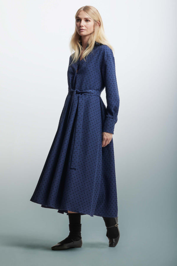 Polka dot dress with a matching belt - Dress FLORIS