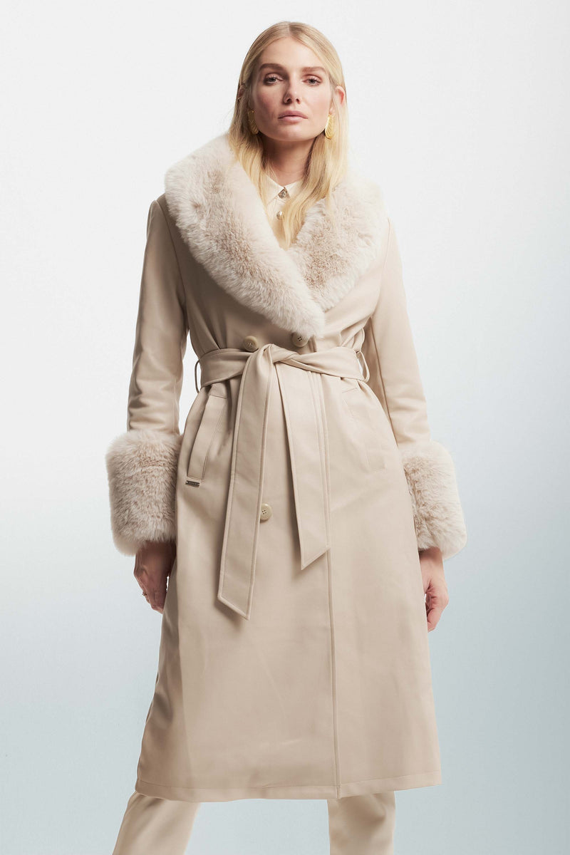 Double-breasted coat with pockets and matching belt - Coat JOSELINA