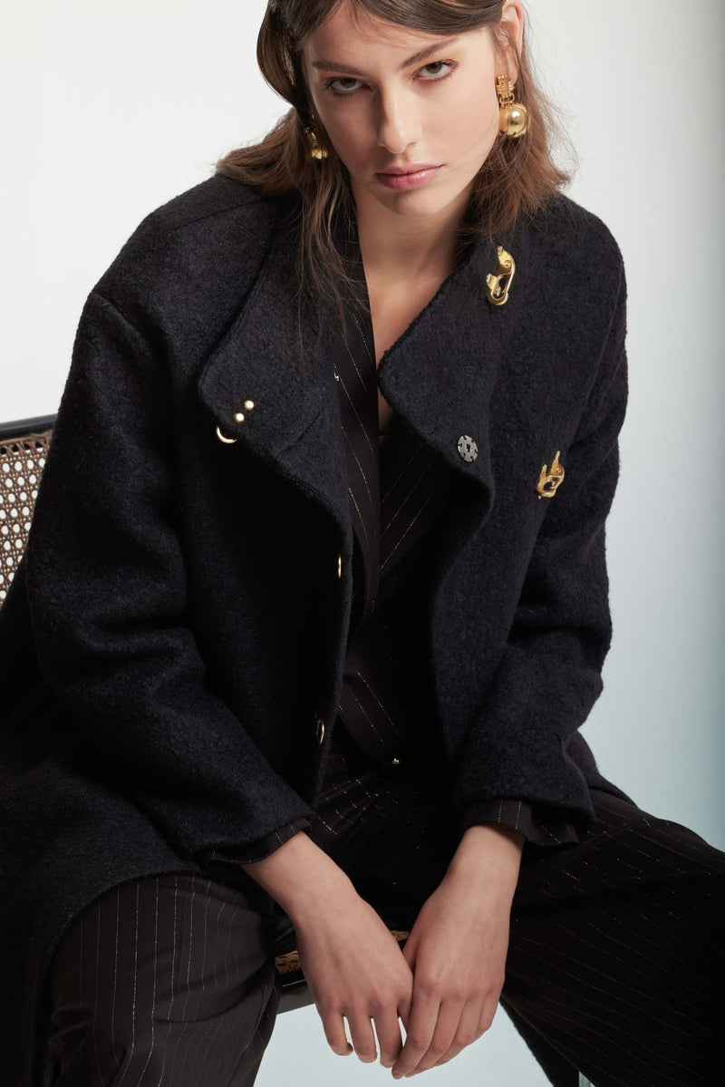 High neck coat with metal fastenings - Coat TROPEZ