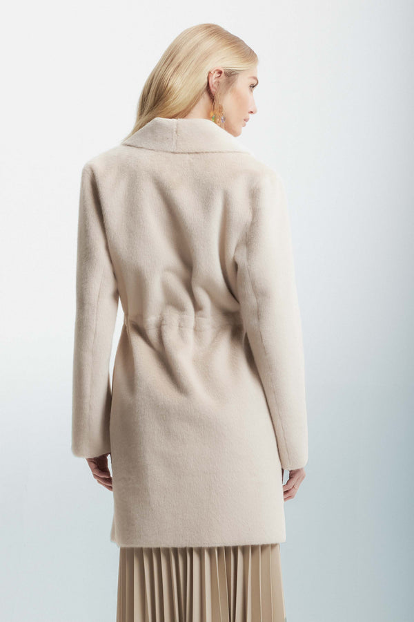 Sheepskin coat with a button and drawstring - Coat THESI