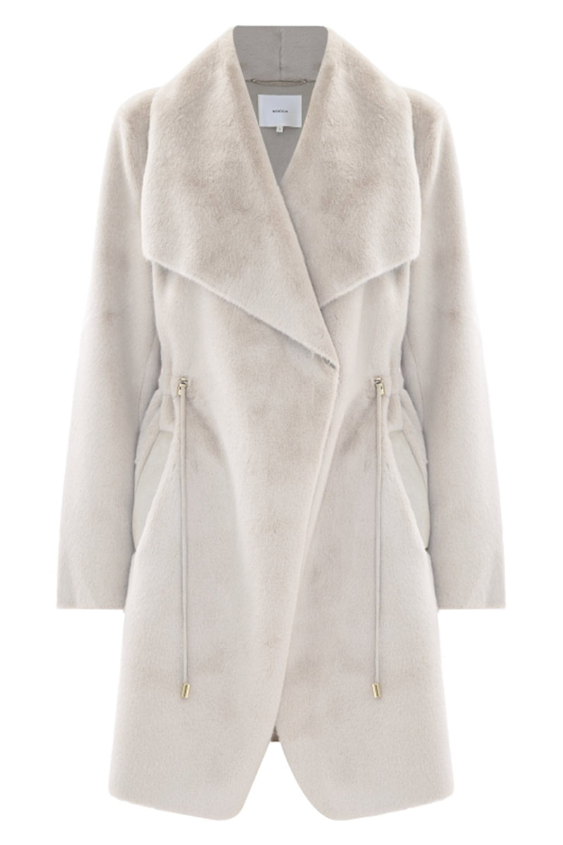 Sheepskin coat with a button and drawstring - Coat THESI