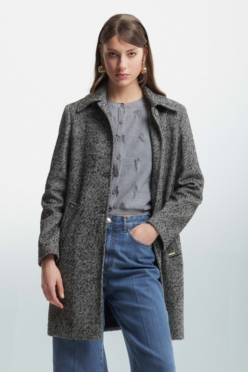 Herringbone coat with covered buttons - Coat TIANA